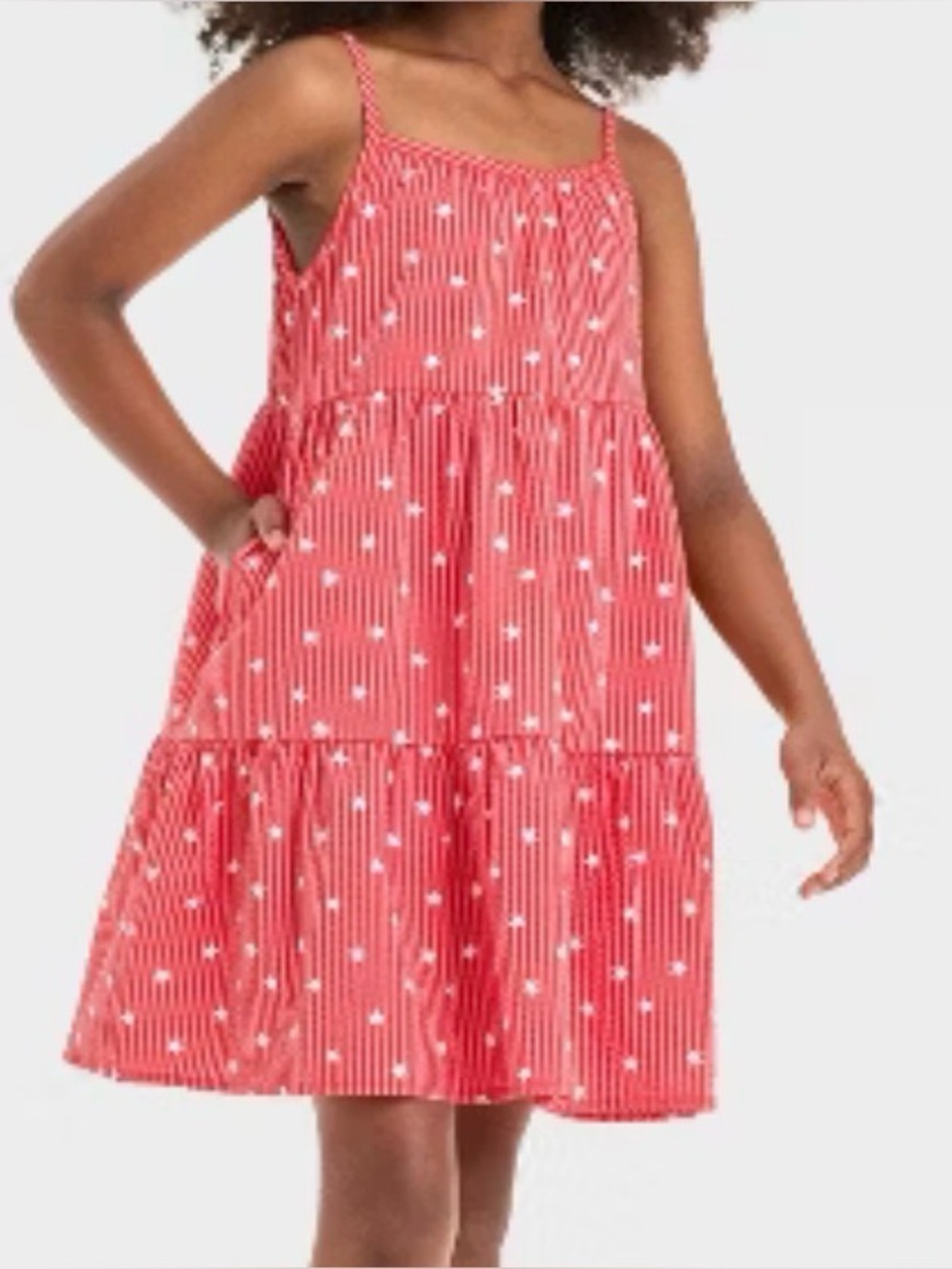 CAT & JACK Girl's Sleeveless Poplin 4th of July Star  Dress - size M (8)